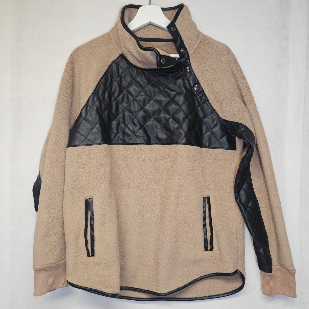 Abercrombie & Fitch Brown Faux Leather Fleece Pullover Jacket - Women's Size M